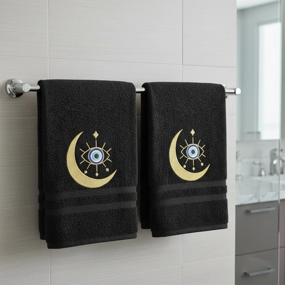2 Evil Eye Embroidered Hand towels set of 2 Pick one New Made to order Black